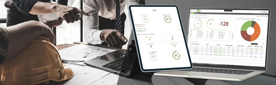 features of a construction time clock on a tablet and computer