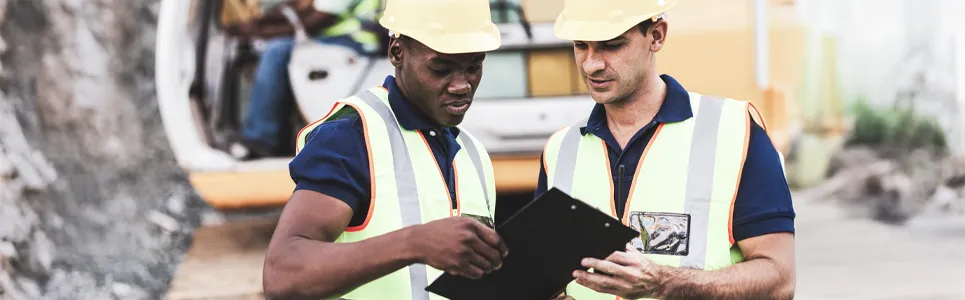 foreman showing his crew member his timesheet